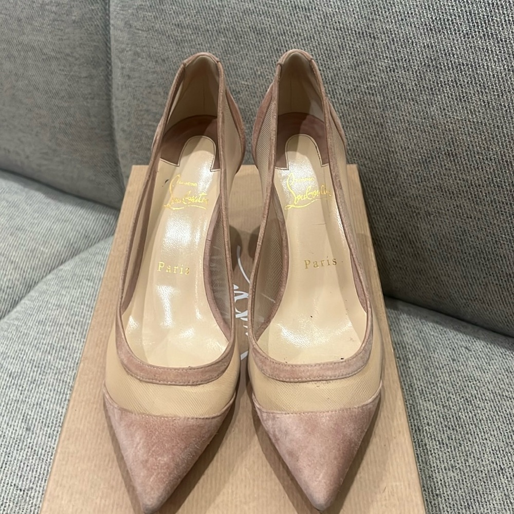 CHRISTIAN LOUBOUTIN Galativi 70 Suede & Mesh Pump - Beige 38.5